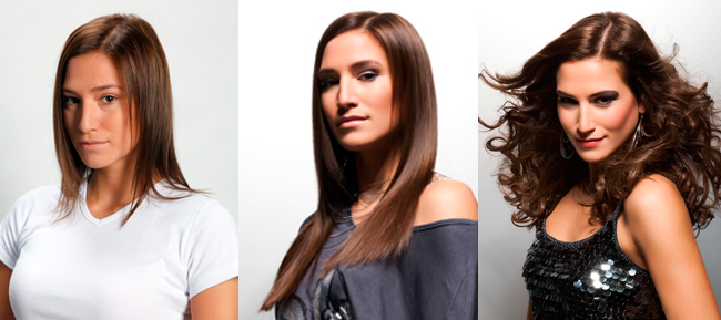 Haarverlängerung mit Hairdreams Echthaar in verschiedenen Farbtönen.